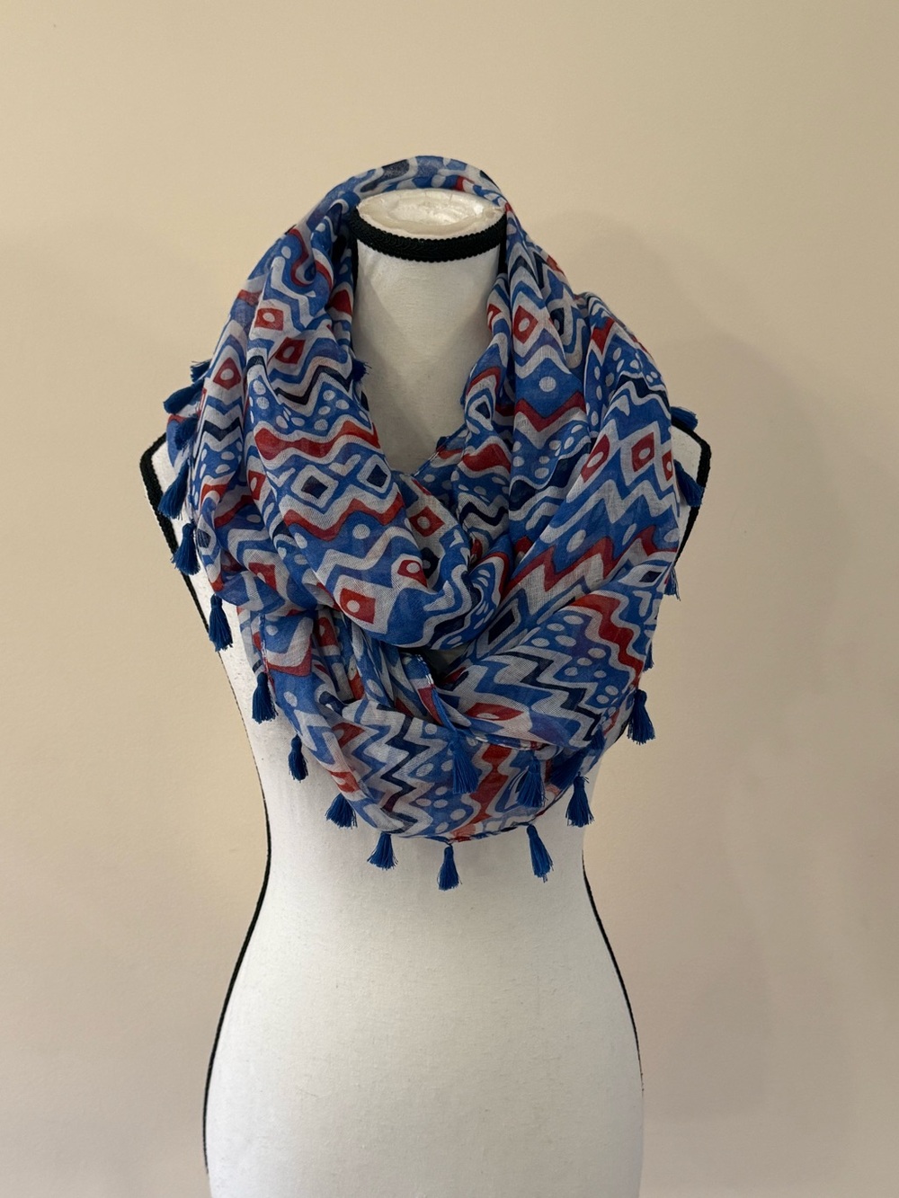 Lightweight Blue Patterned Infinity Scarf - Picture 2 of 3